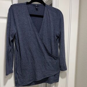 GAP Heathered Blue Wrap Blouse